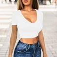 thumbnail image 2 of Tshirts Shirts for Women Fashion Solid Hot Showing Navel Square Neck Slim Fit Refreshing Breathable Resistant Daily White T-Shirts Sizes M, 2 of 5