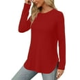 thumbnail image 4 of Olyvenn Women's Long Sleeve Tunic Tops 2025 Crew Neck Casual Tops Side Split Shirts Solid Spring Fashion Pullover Tops Red 12, 4 of 6