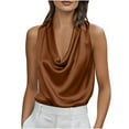 thumbnail image 2 of Sakmal Tank Tops for Women Cowl Neck Double Lined Satin Shirts Brown Summer Solid Womens Tank Tops L, 2 of 9