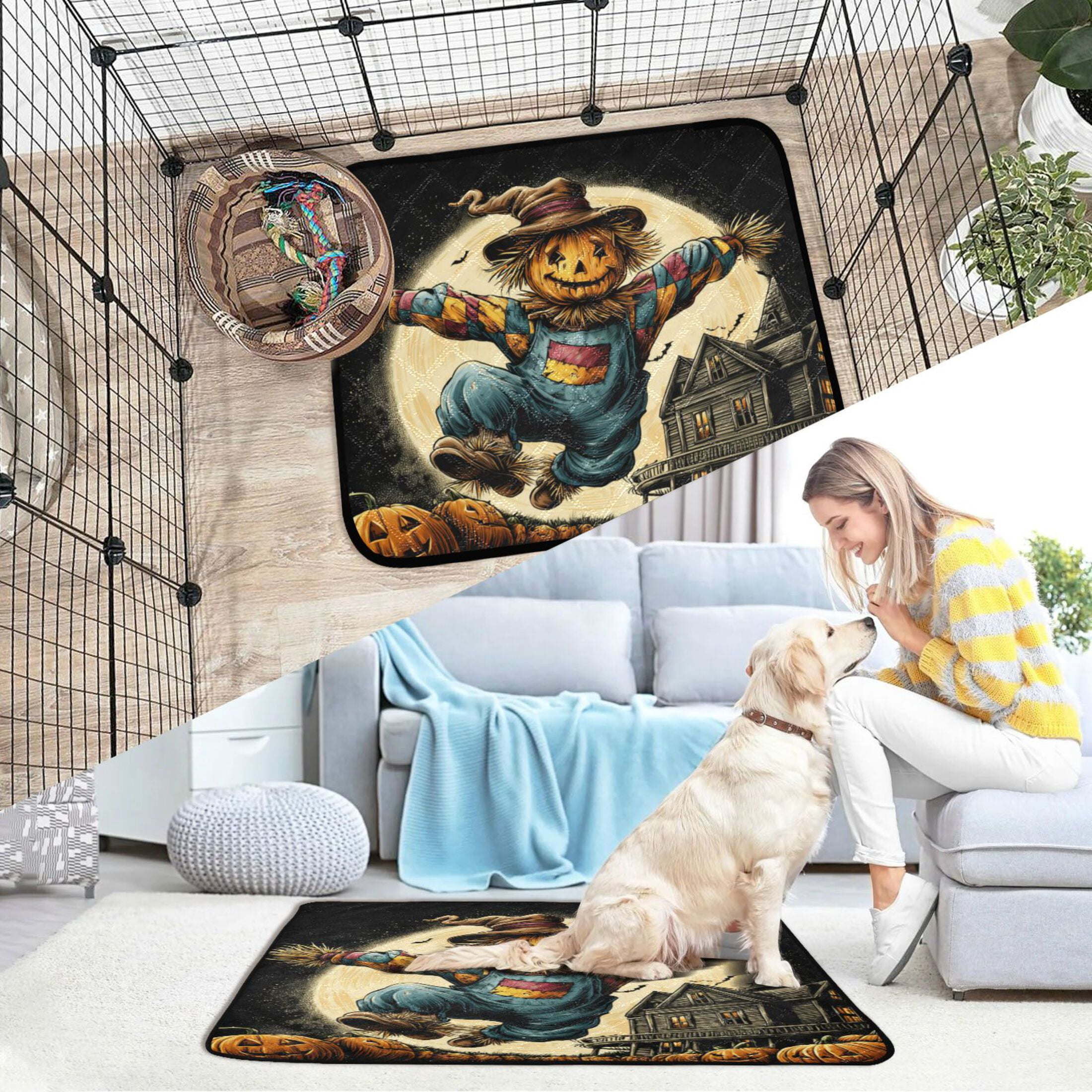 Qxltty Cute Scarecrow Cat litter Pads Pet Set of 2 Diaper Mats Center Anti-leakage Layer Absorbent Soft and Comfortable