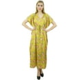 thumbnail image 1 of Bimba Kimono Long en Satin pour Femmes avec Cordon de Serrage Floral Jaune - 14, 1 of 1