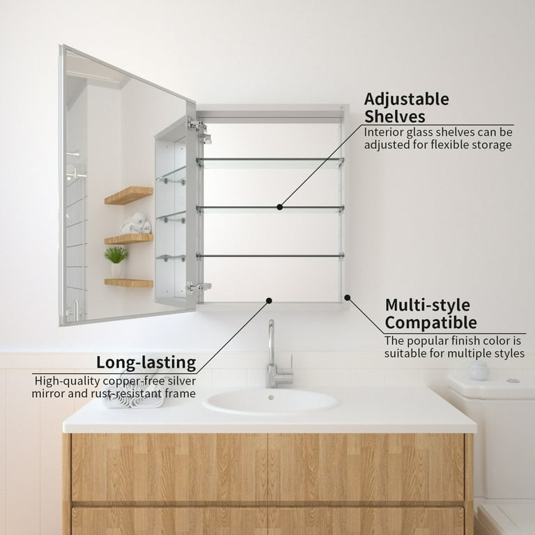 Taimei DIY Wall Frameless Mirror Medicine Cabinet 23
