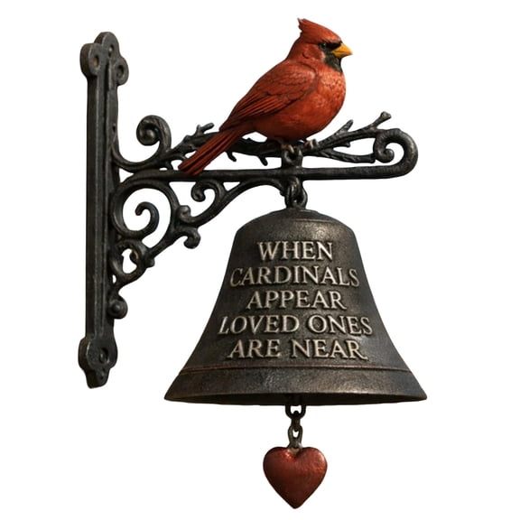 Bisitoy Dinner Hanging Bell Cast Iron Wall Mounted Red Cardinal Bird Bells Garden Decoration Vintage Door Bell for Farmhouse Outside Front Door Home Decor
