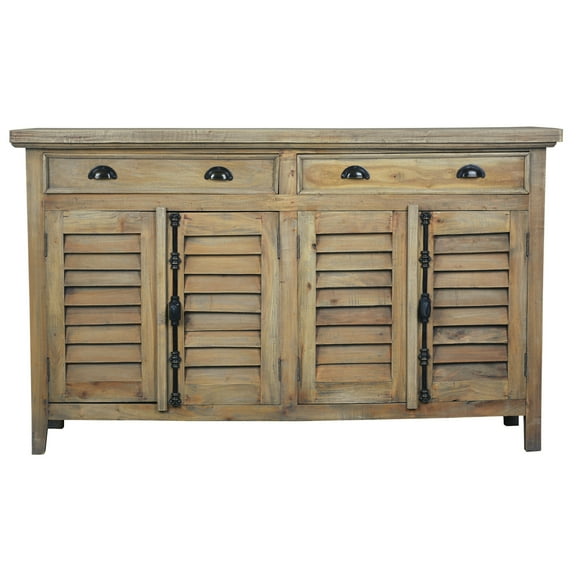 Solid Wood Credenza with Shutter Doors - 58" Console Table, Buffet & Storage Cabinet