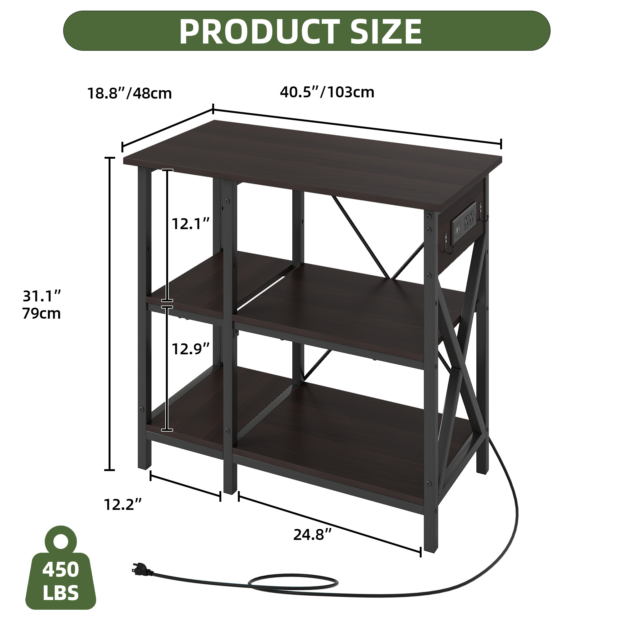 Uforic 10-29-37 Gallon 3-Tier Heavy Duty Metal Fish Tank Stand with Power Outlets &  Adjustable Storage Shelf,450LBS Capacity, Black