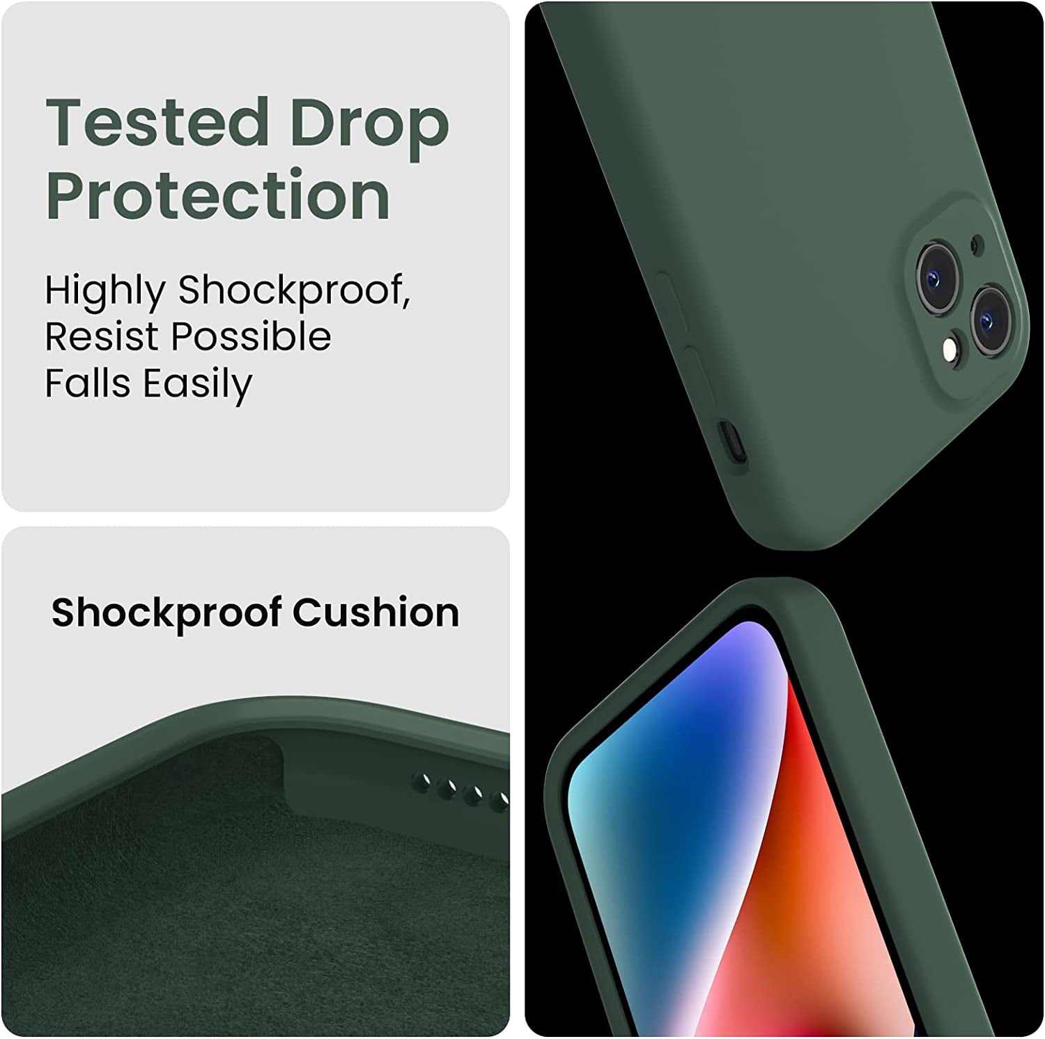 for iPhone 13 Case, Silicone Upgraded [Camera Protection] Phone Case with [2 Screen Protectors], Soft Anti-Scratch Microfiber Lining Inside, 6.1 inch, Alpine Green