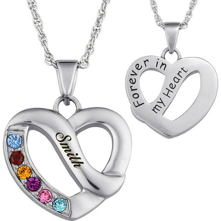 Personalized Family Name & Birthstone Heart Necklace