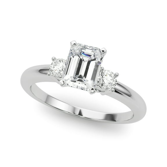 Alor Jewelry 1.5 Ct Emerald Cut Moissanite Three Stone Engagement Ring for Women - 14K White Gold Plated Ring - Wedding Jewelry with Three Stone Design - Perfect Engagement Ring