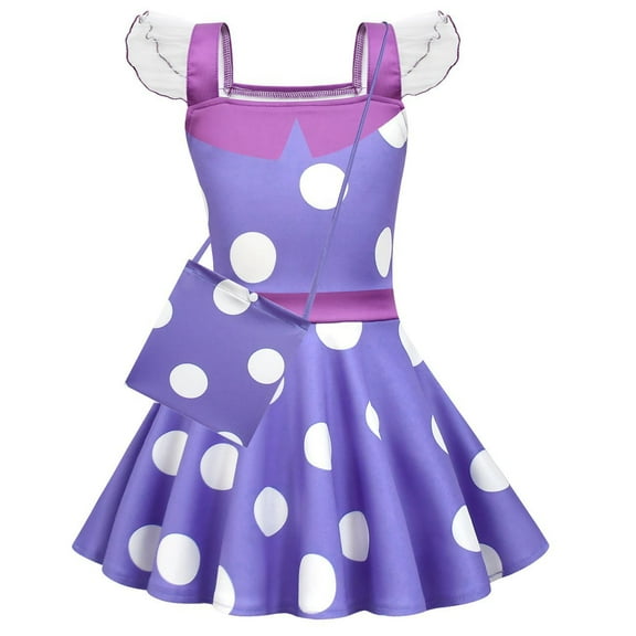 Purple Polka Dot Dress with Bag Halloween Cosplay Outfit Tulle Ruffle Sleeveless Princess Costume for Ages 3-9