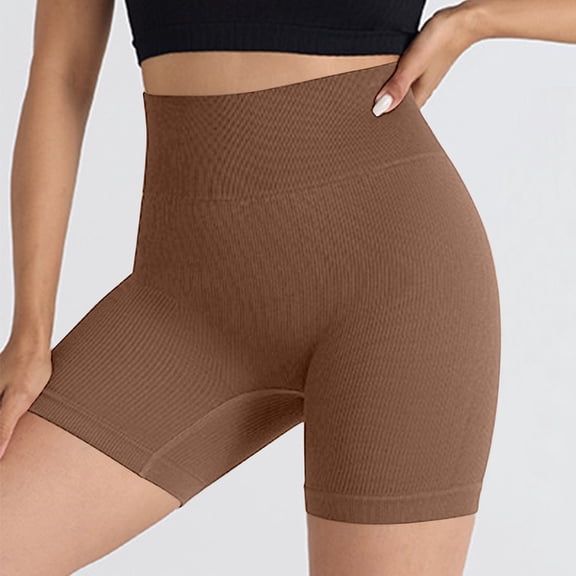 Costeam Womens Ribbed Seamless Biker Shorts No Pockets Wide Compression Elastic High Waist Tummy Control 4 Way Stretch Non See Through Athletic Yoga Mid Thigh Short Pants