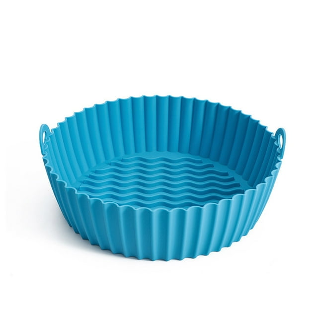 Air Fryer Basket Kitchen Reusable Heat-resistant Cake Baking Pot Grill Wavy Washable Fried Chicken Pizza Frying Liner Tray Blue