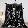 thumbnail image 2 of Halloween Fuzzy Flannel Blanket Dancing Skeleton Throw Blanket Black Soft Blanket for Farmhouse Home Chair Sofa Couch Bed Black Black, 2 of 7