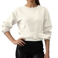 thumbnail image 2 of Women Pullover Sweatshirts Cropped Crewneck Long Sleeve Belted Y2K Lace Up Tops Color: Beige Size: S, 2 of 4