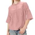 thumbnail image 1 of Hiiyo T-Shirt pour Femme Grande Taille à Manches 3/4, Col Ras du Cou, T-Shirt Ample Décontracté (S-TTTG), 1 of 4
