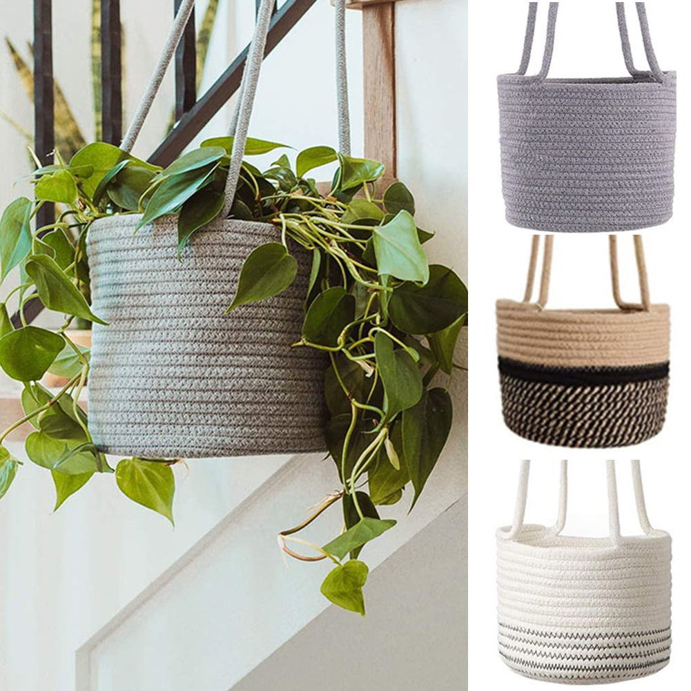Cheer.US Wall Hanging Storage Baskets Cotton Rope Hanging Planter Woven