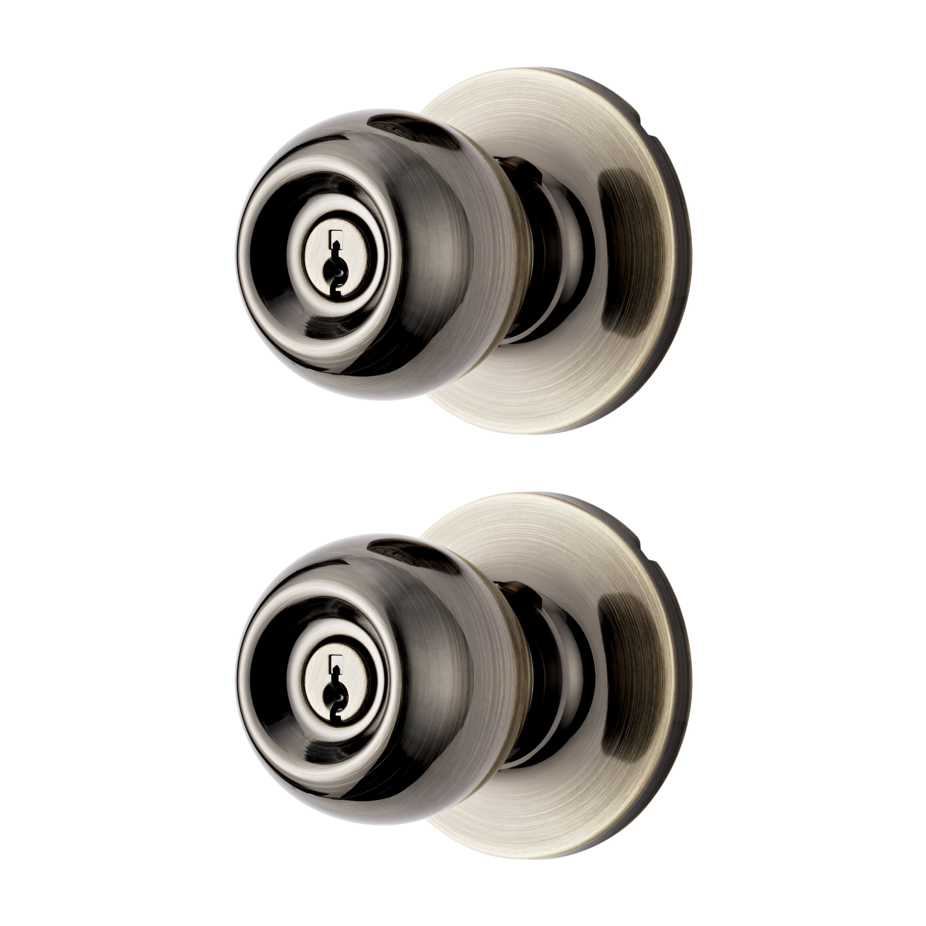 (2 pack) Hyper Tough Two Keyed Entry Ball Locking Doorknobs Antique Brass Finish Twin Pack