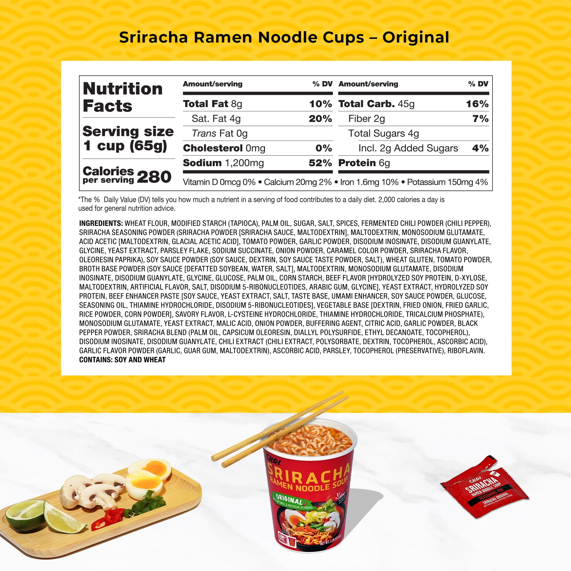 (6 pack) Choi Spicy Sriracha Original Flavor Ramen Cup, 2.29 oz