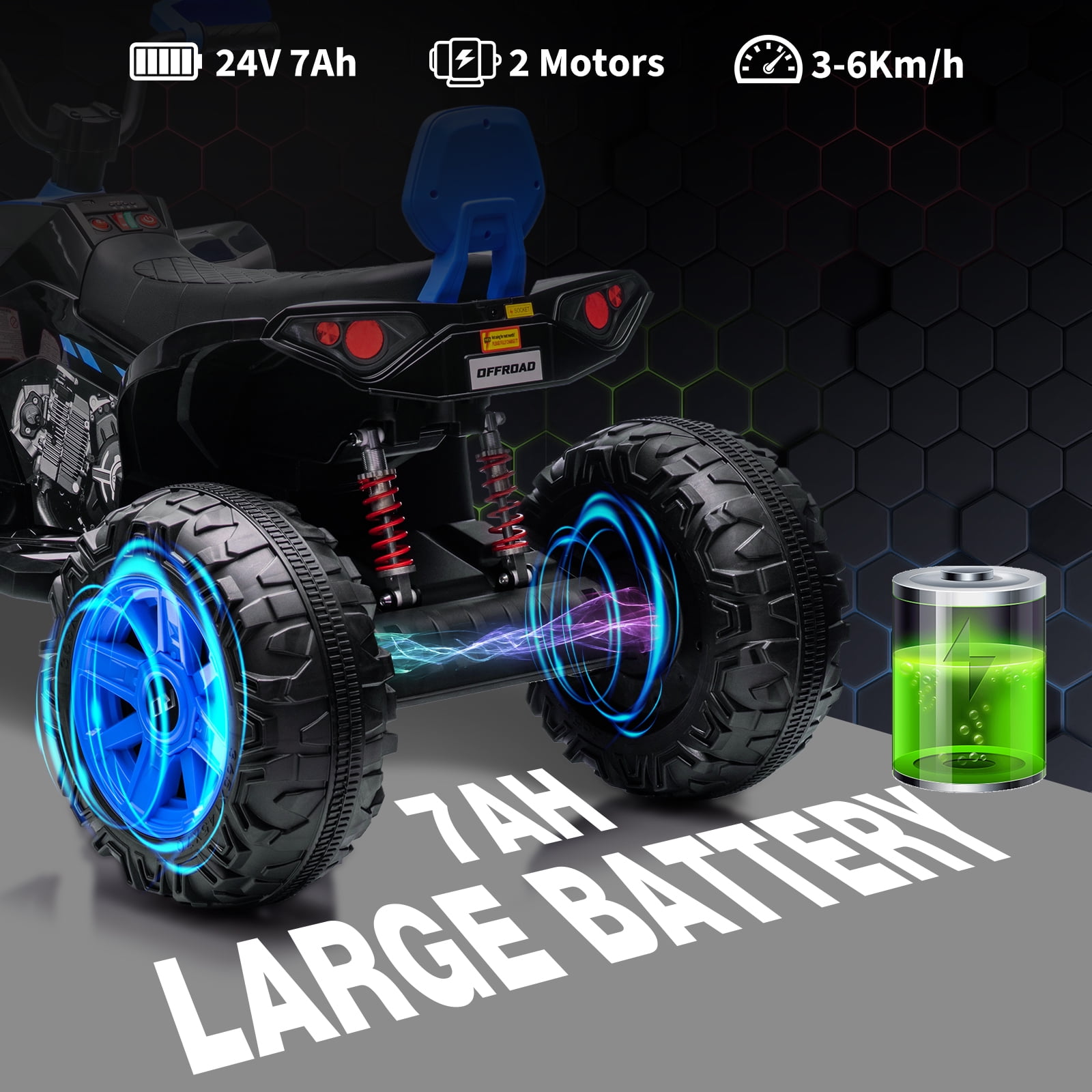 24V 2-Seater Electric Kids ATV Ride-On Car – Dual 550W Motors, Off-Road 4-Wheeler, 14.4'' Wheels, LED Lights, Music, High/Low Speed, For Boys & Girls Ages 3-8