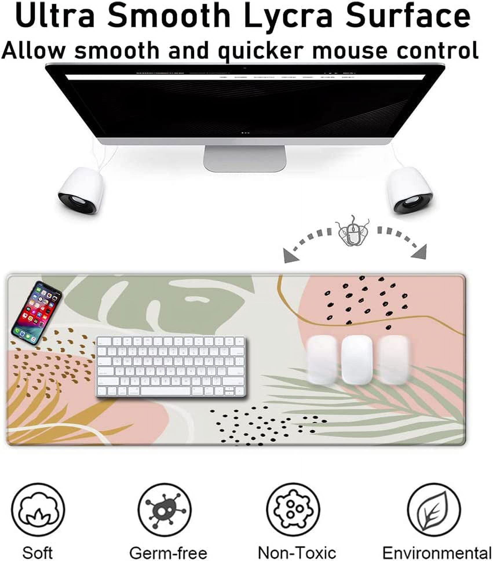 Desk Pad Protector,Mouse Pad with Non-Slip Rubber Base,Textured & Waterproof Mousepad with Stitched Edges,Large Desk mats for Computers,Laptop,Gaming,Office & Home,31.5 x 11.8 in,Abstract Leaves