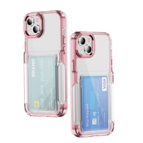 ELEHOLD for iPhone 14 Case,Clear Card Holder Kickstand Credit Card Slot Soft TPU Hard PC Slim Bumper Anti-Scratch Shockproof Protective Wallet Case for iPhone 14,Pink