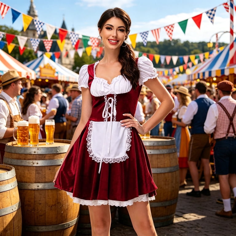 short oktoberfest dress XL 20 Short German Dirndl Oktoberfest Dress Lace Women EMBROIDERED / 3 Pc  Set