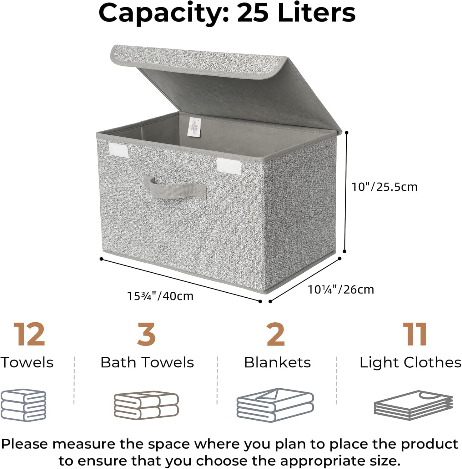 GRANNY SAYS Storage Bins with Lids, Large Fabric Storage Boxes, Collapsible Closet Organizers and Storage, Gray, 2-Pack