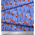 thumbnail image 2 of Soimoi Blue Poly Georgette Fabric Artistic Tree & Wolf Animal Print Sewing Fabric Yard 42 Inch Wide, 2 of 5