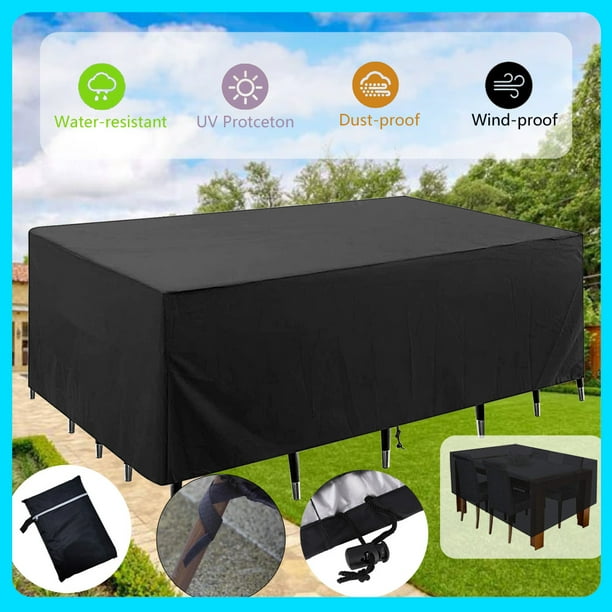 Cubierta para muebles de jardín 210D Oxford Tela Cubierta para muebles Cubierta impermeable para mesa de jardín Lona con cuerda y cierre de hebilla-150 * 150 * 75 cm ACTIVE Biensenido a ACTIVE