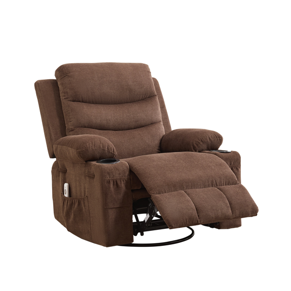 Swivel Rocker Recliner with Heat & Massage | 360° Rotation Oversized Chair | Includes Side/Front Pockets & Cup Holder
