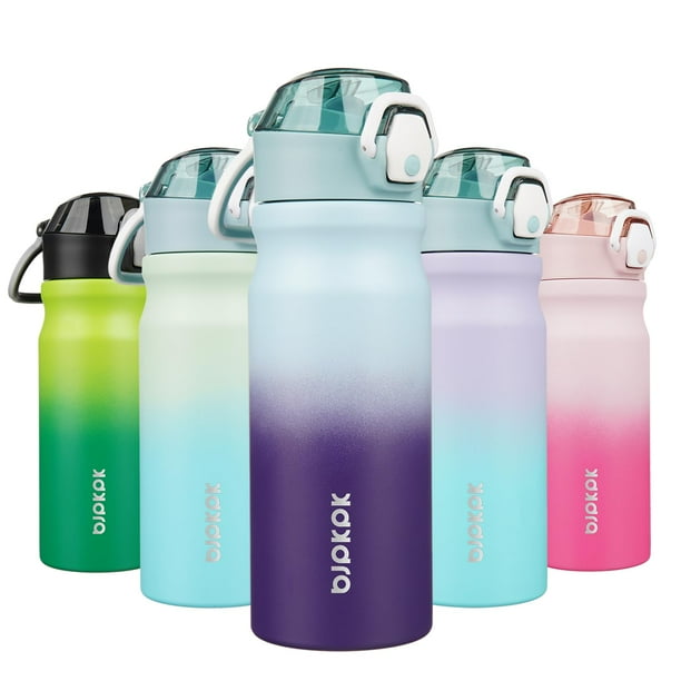 BJPKPK Botella de agua aislada de 18 oz con pajita Botellas de agua de doble pared de acero inoxidable Termo a prueba de fugas sin BPA con tapa abatible con cerradura y pico de silicona suave,Ocean Dr