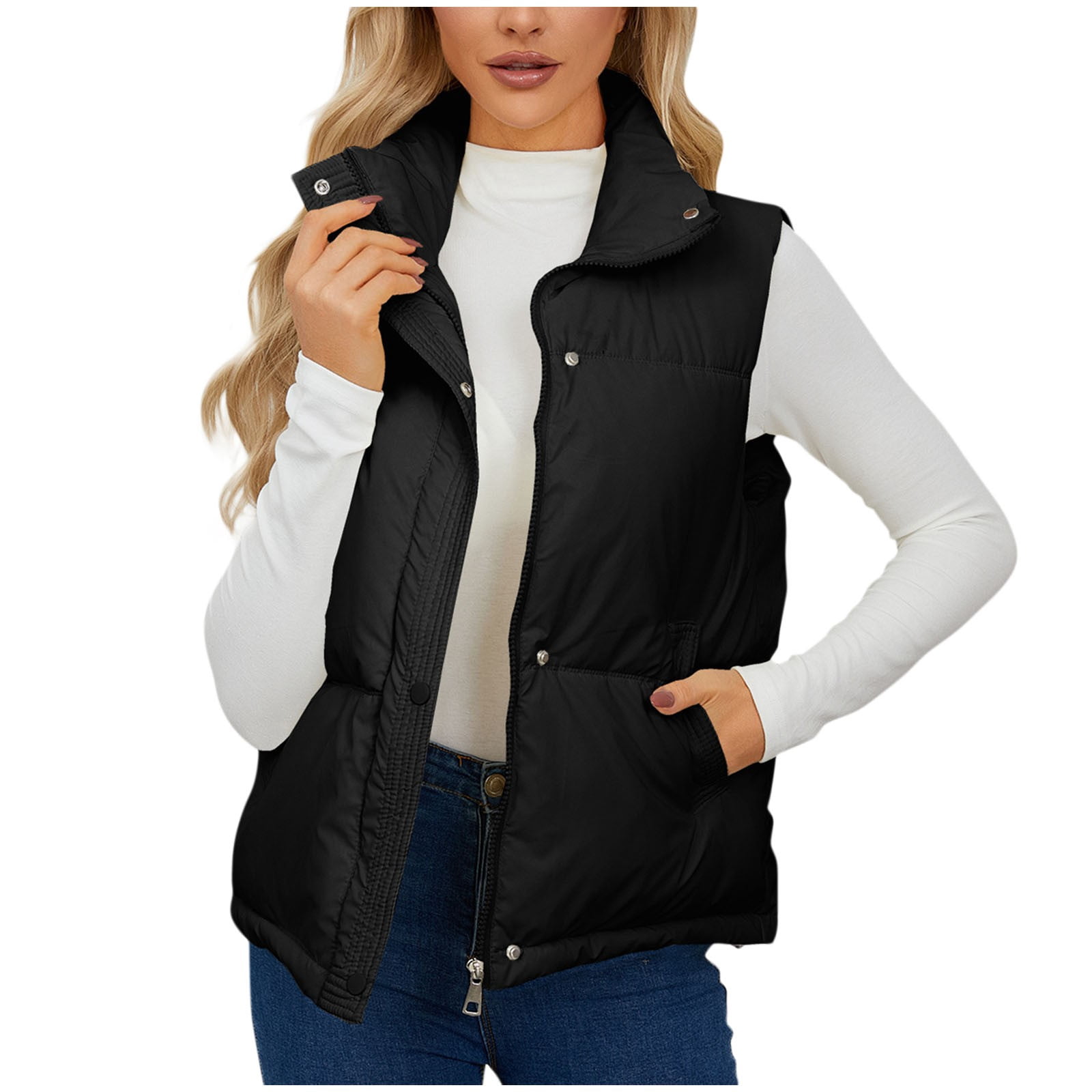 Gilet Polaire Femme Sans Manches - Court - En Polaire Douce - Avec Bouton Et Poches - Couleur Unie - Chaud Et Léger - Pour Hiver Et Printemps - 4