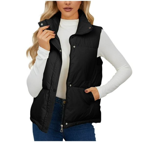 Pisexur Womens Winter Vest Solid Color Warm Puffer Vest Zip Up Sleeveless Crop Gilet Casual Lightweight Down Outerwear Jackets with Pockets