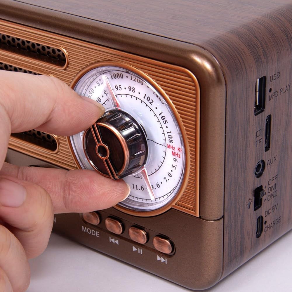 Retro Transistor Radio, Small Rechargeable Portable Radio, Personal Radio AM FM SW with 1800mAh Lithium-ion Battery, Support TF Card/Aux/USB MP3 Player Perfect for Indoor, Outdoor Use - Bronze