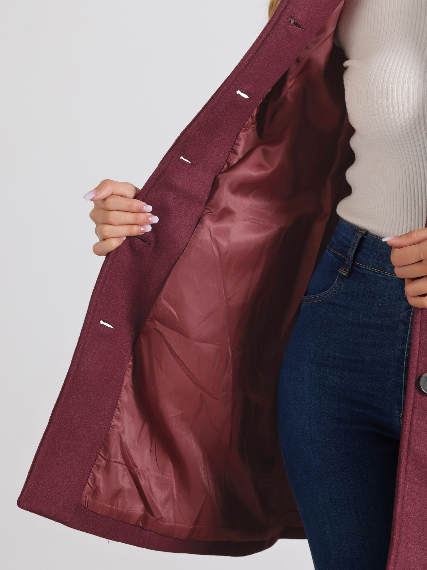 DARING DIVA Women's Single Breasted Long Outwear Winter Coat Burgundy XL