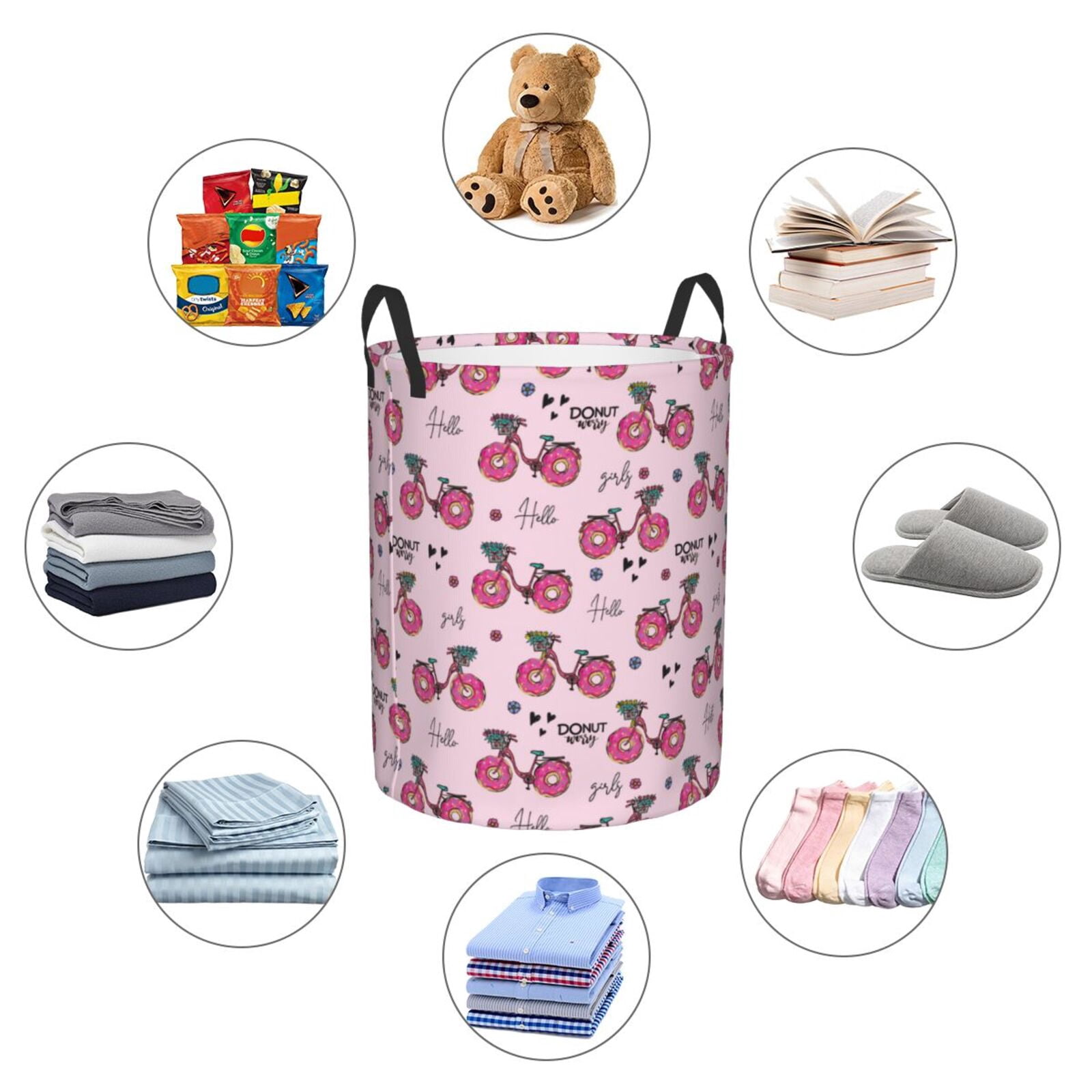 Large Laundry Basket with Handles - Bike with Donut Wheels Kids Baby Dirty Clothes Laundry Hamper for Bedroom Aesthetic