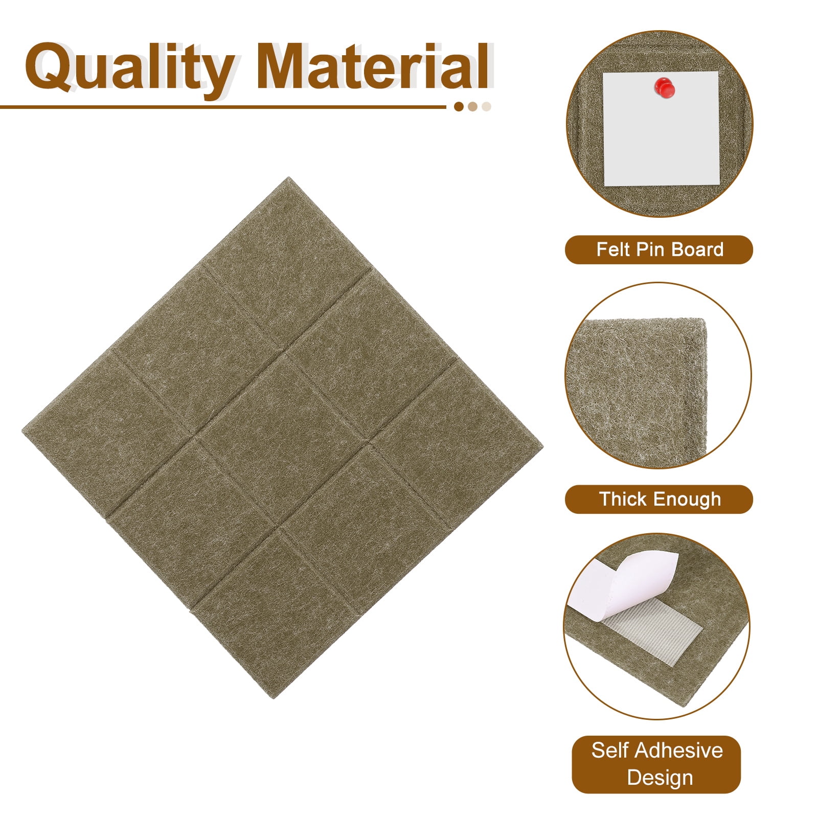 Uxcell 12" x 12" Felt Wall Tile, 6 Pack Felt Wall Tiles Bulletin Board with 20 Safe Removable Adhesive Tabs Cork Boards for Walls Home Office Photos, Coffee