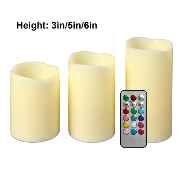 3pc LED Flameless Candles 4" 5" 6" Pillar 12 Color Changing w/ Remote Control