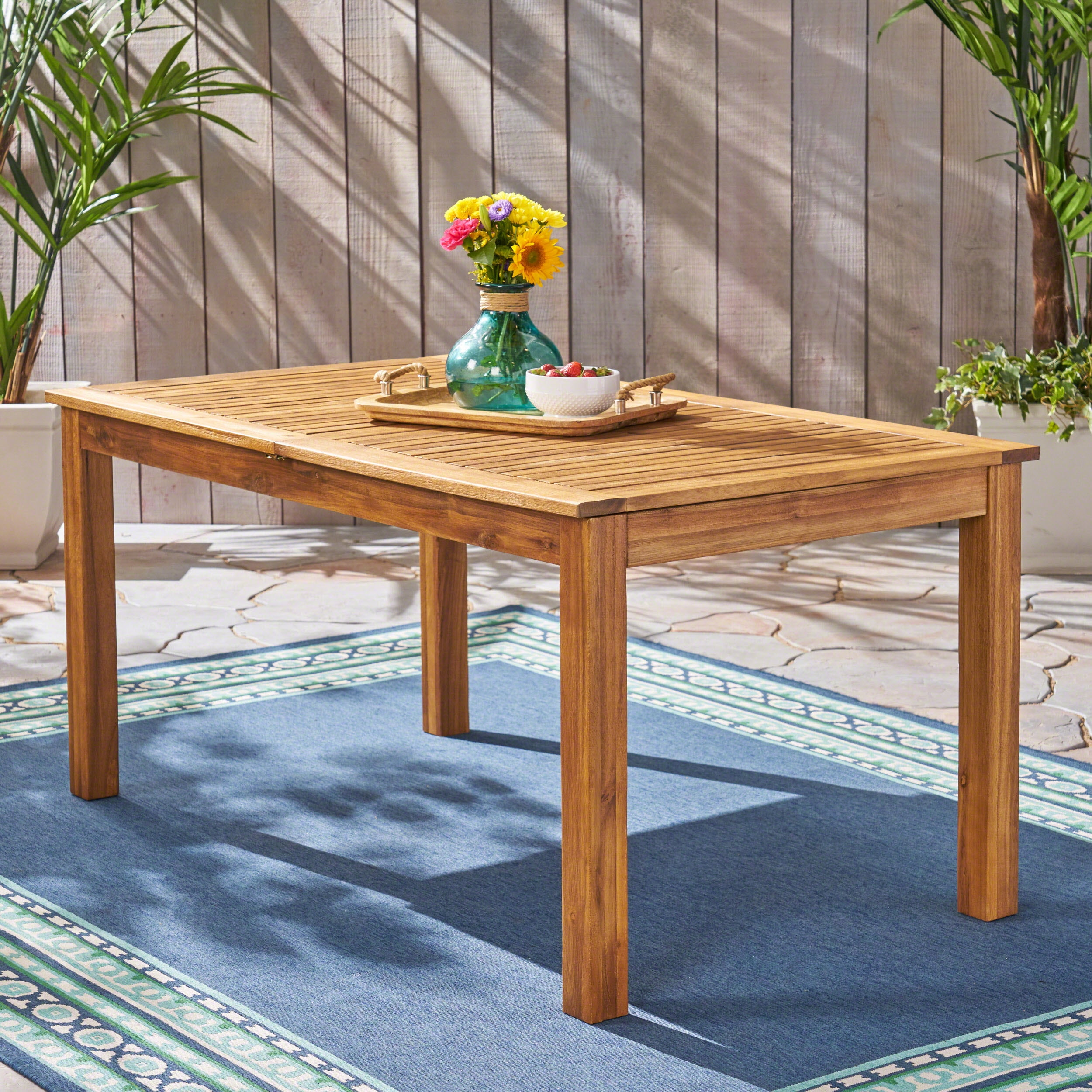 Eric Outdoor Expandable Acacia Wood Dining Table Natural Finish