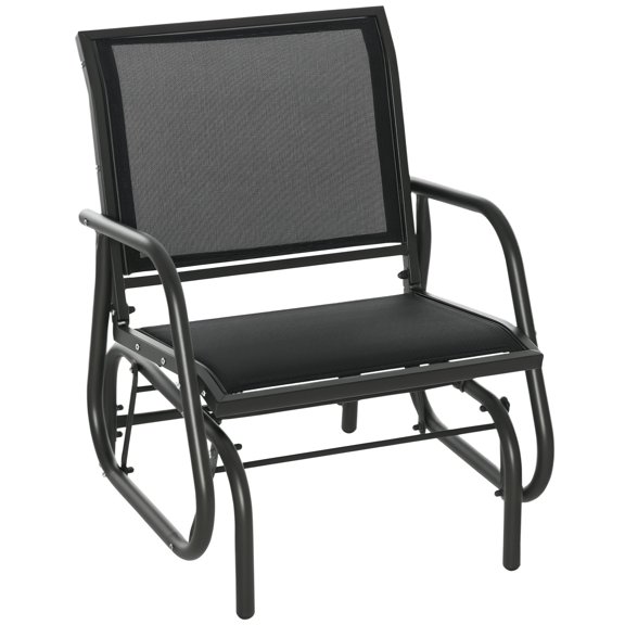 Glider Chair, Metal Steel Frame Outdoor Rocking Swing Seater with Breathable Mesh Fabric and Curved Backrest for Patio and Porch, Black