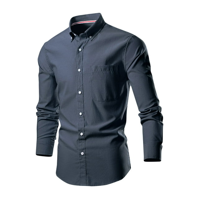 AherBiu Mens Long Sleeve Dress Shirts Button down Lapel Collar Regular Fitted Tee Work Office Business Tops