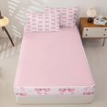 thumbnail image 4 of Manfei Kawaii Stars Bow Knot Zipper Twin Comforter Sets with Fitted Sheet and 2 Pillowcases,Girls Cute Ribbon Bow Tie Zipper Bedding Set,4-Piece,Pink Reversible, 4 of 6