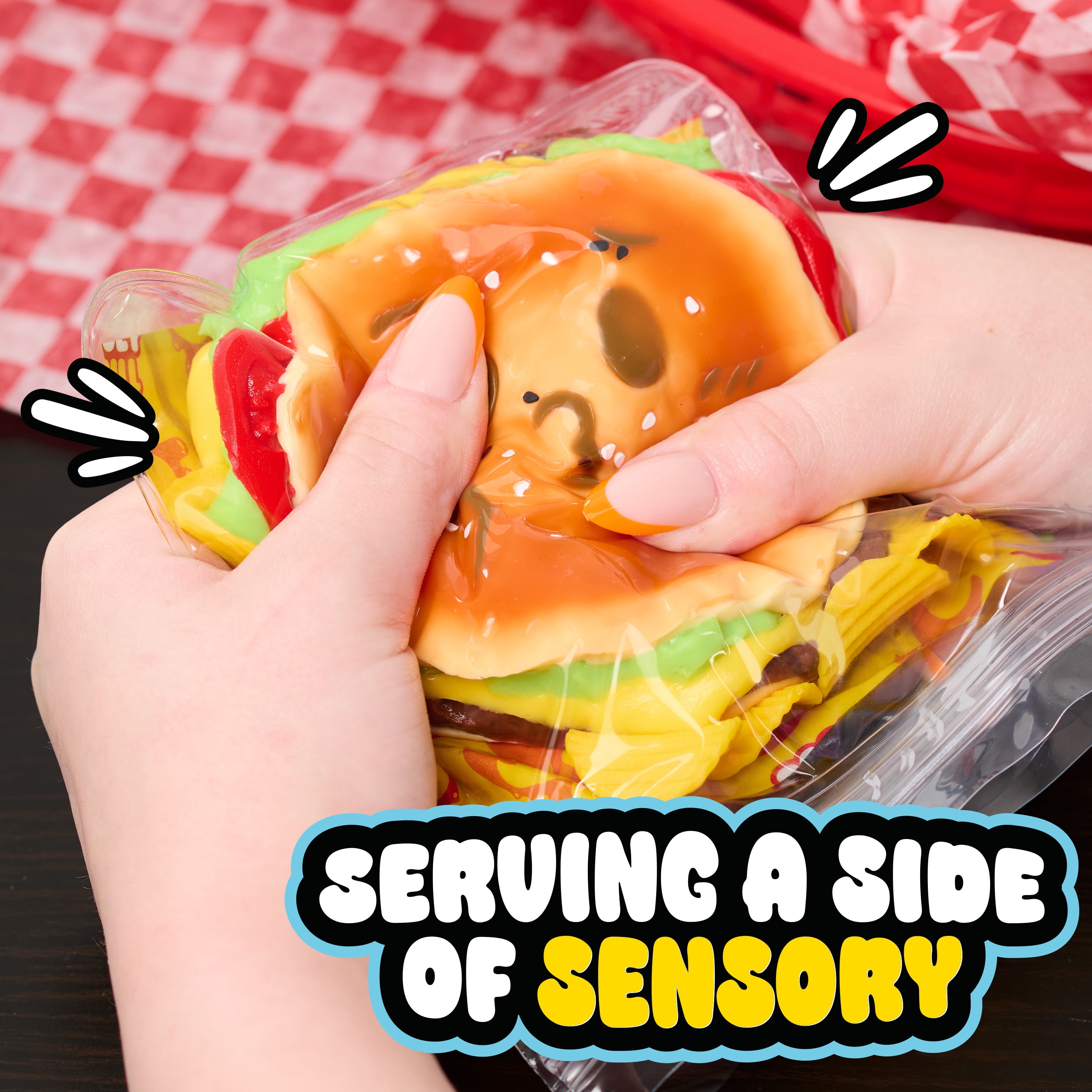 Ooey Gooey Gooey Grill Smooosh Burger Set with Toppings, Fidget and Sensory Toy for Ages 3 Up