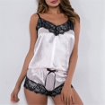 thumbnail image 3 of Conjuntos de pijamas para mujer Sexy Hot Chic Verano Seda Satén Pantalones cortos Encaje 2 piezas Cortos Lindos Pijamas suaves Partes inferiores Pijamas Camisón Lencería Ropa de dormir Mujer Caliente Sensual Invierno (Talla L, Blanco) ER, 3 of 5