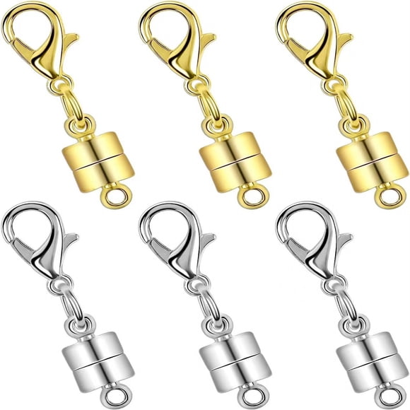 Cylindrical Magnetic Necklace Clasps Gold & White 6mm