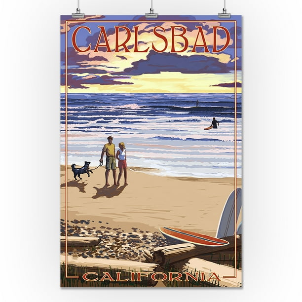 Carlsbad, California - Beach Scene & Surfers - Lantern Press Poster ...