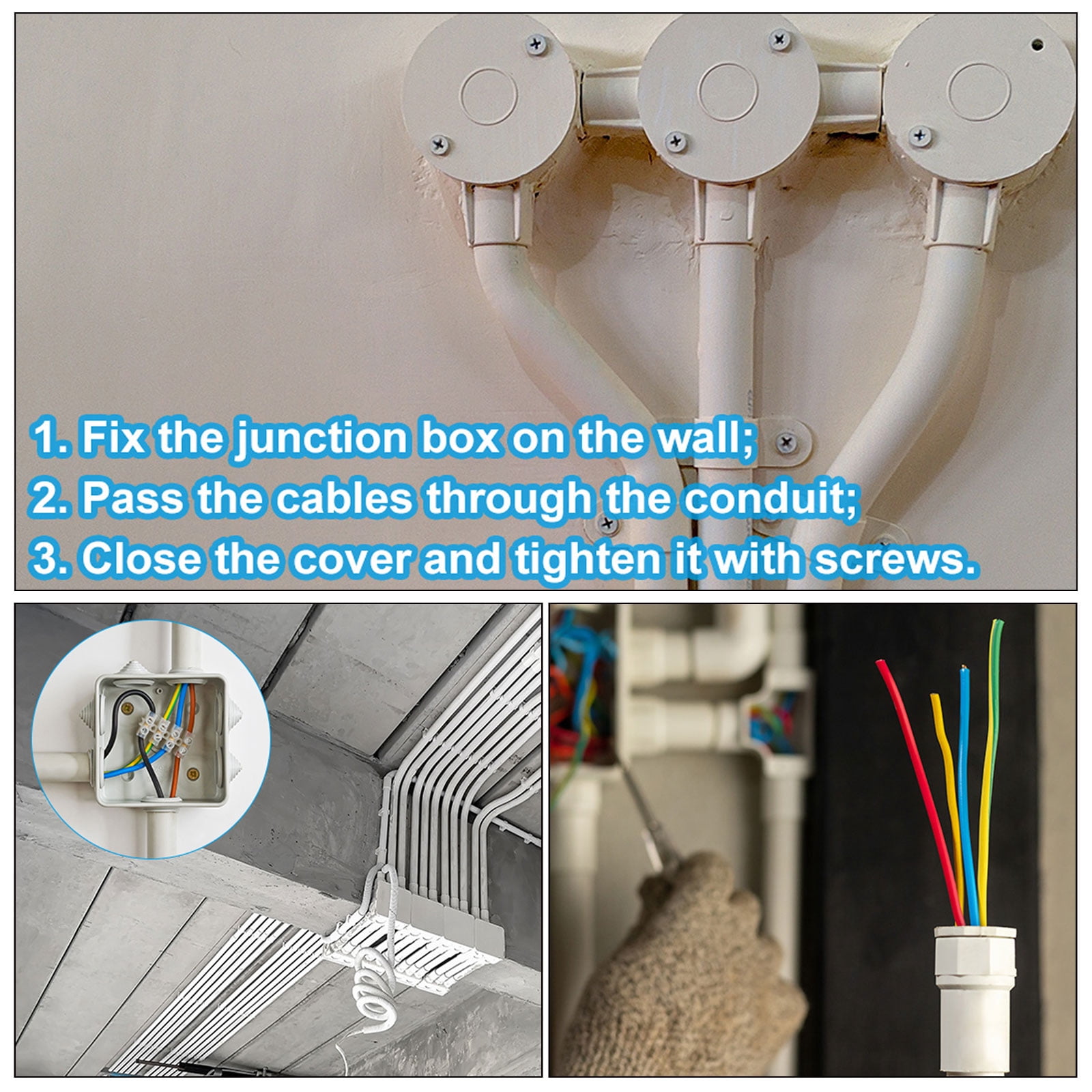 Uxcell 5Pcs Conduit Box Junction Box Outdoor Cable Connectors, 4 Way Round Wire Box Connectors Circuit 25mm with Cover