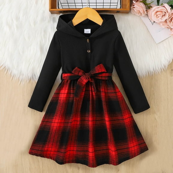 JUSLIO Girls Dresses Cotton Winter Hooded Casual Girl Dresses Long Sleeve Holiday Party Dresses