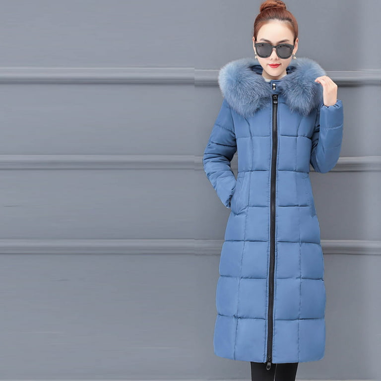Mrat Knee Length Winter Coats for Women Long Sleeve Hooded Casual Outwear &  Jackets Long Puffer Down Coat Long Down Puffer Jacket Winter Coats for