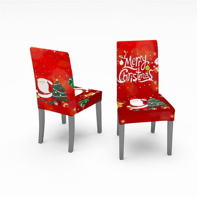 Agiferg Christmas Decoration Printing All-inclusive Elastic Chair Cover Dining Table And Chair Cover
