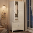 thumbnail image 2 of IdealHouse 72" Armoire Wardrobe Closet with 4 Doors, Hanging Rod & Adjustable Shelves, Freestanding Wooden Clothing Cabinet for Bedroom, Rustic White, 2 of 8